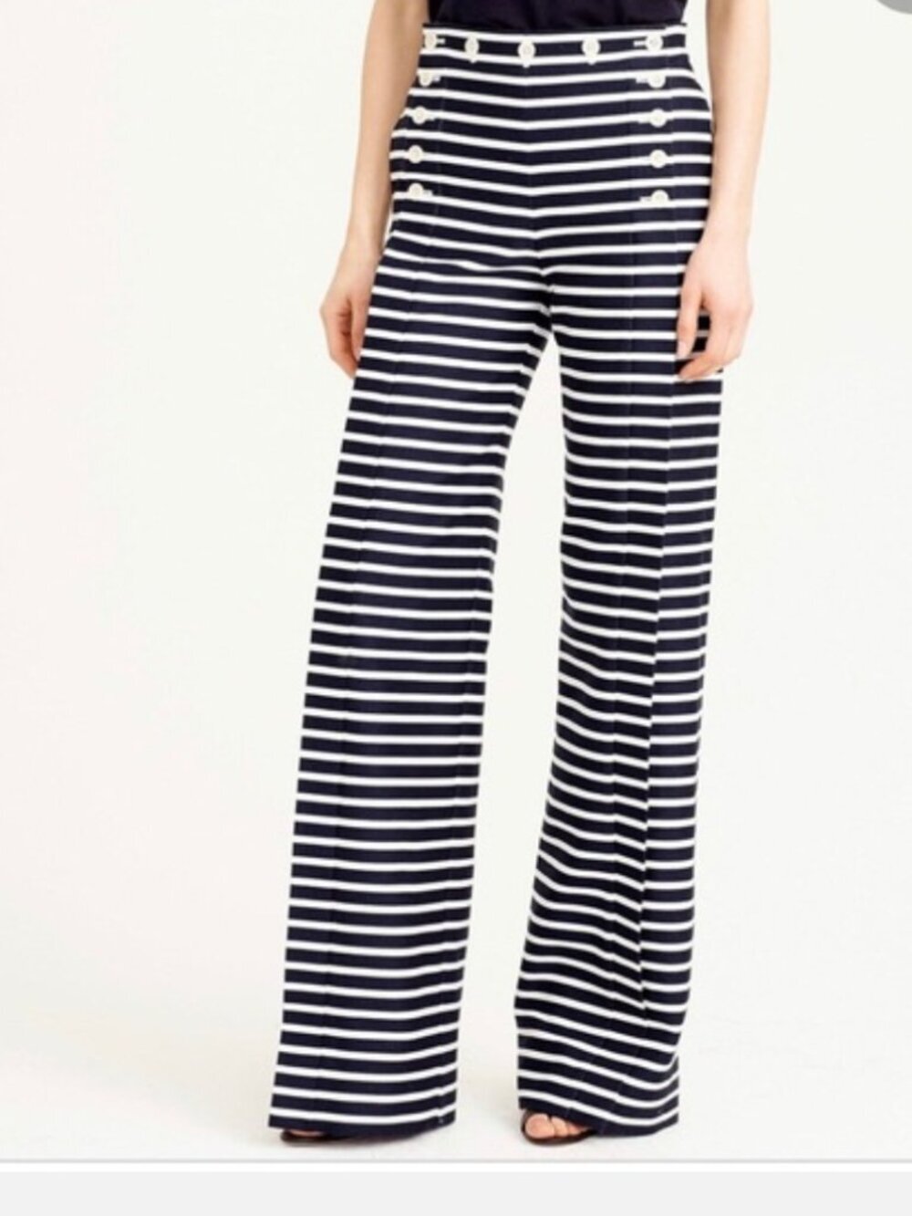 J. Crew Nautical Stripe Sailor Pant Size 4 Wide Leg Coastal Beach Resort
